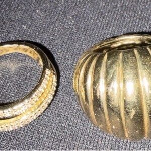 Lot of Two Gold Rings Twisted Design & a Domed Style